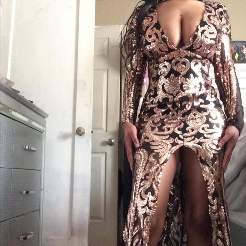 Black & Copper Sequin Dress 2